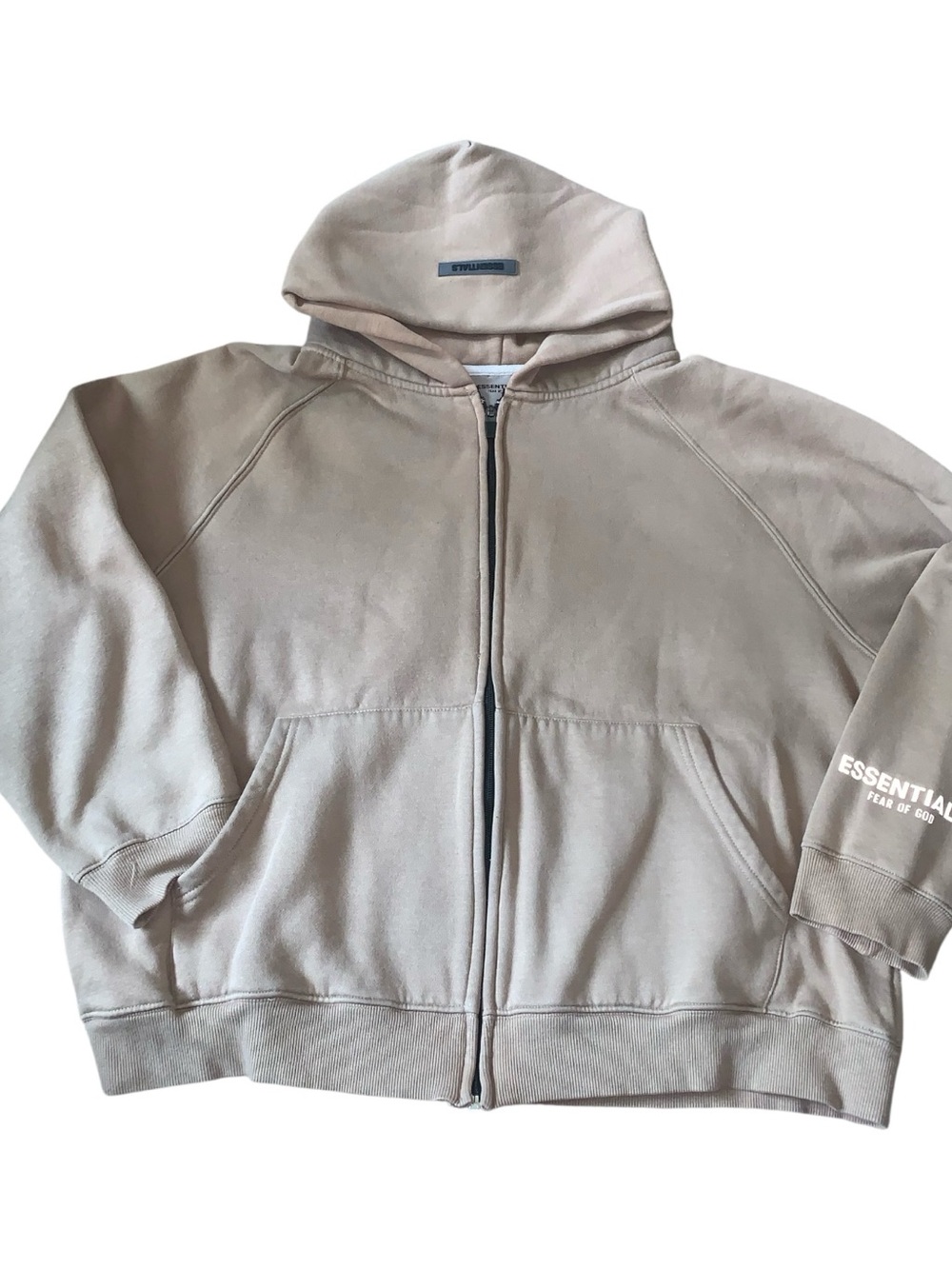Fear of God Essentials Full Zip Hoodie Sweatshirt Tan Beige Taupe  Size S
